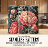 Peony Floral Tumbler Design, Watercolor Flower Digital Papers, Junk Journal Pages, Printable Tumbler Png, Digital Scrapbooking Paper thumbnail 2
