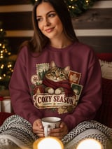 Cozy Season Cat Sweatshirt, Vintage Winter Cat Hoodie, Cute Tabby Cat Scarf Graphic, Aesthetic Autumn Cottagecore Tote Bag Gift thumbnail 5