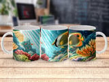 Tropical Ocean Fish Mug Wrap Digital Design | Colorful Underwater Coral Reef Sea Life Sublimation PNG for 11oz 15oz Cups thumbnail 1