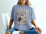 Saved By Grace Christian Cat T-Shirt, Faith Based Tuxedo Kitty and Bible Verse Tee, Cute Religious Floral Women's Gift Shirt thumbnail 12