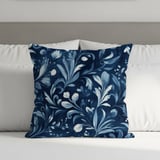 Blue Floral Throw Blanket and Pillow: Indigo Blooms, Home Decor thumbnail 4