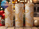 20 oz Skinny Tumbler Wrap, Golden Floral Design, Straight and Tapered, Marble Texture, Tumbler Digital Download, Sublimation png thumbnail 2