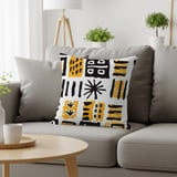 Abstract Mudcloth Pattern Velveteen Blanket, Boho African Design Throw Pillow, Geometric Black Yellow White Woven Blanket, Eclectic Home thumbnail 19