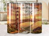 San Francisco Golden Gate Bridge Sunset Tumbler Wrap 20oz Skinny Seamless Design, California Cityscape Travel Digital Download PNG thumbnail 1
