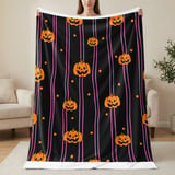 Halloween Jack O'Lantern Woven Blanket, Spooky Cute Pink Stripe Velveteen Blanket, Y2K Aesthetic Throw Pillow Decor Gift thumbnail 18