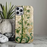 Jade Bamboo Tough Phone Case Asian Art Print Faux Gold Inlay Zen Cover Aesthetic Botanical Phone Case Gift For Her thumbnail 1