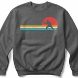 Pickleball Gildan Crewneck Sweatshirt, Retro Sunset Player Silhouette Vintage Stripes, Court Warm Up thumbnail 4