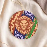 Lion Ornament, Boho Leo Zodiac Decor, African Safari Wildlife Holiday Keepsake, Tribal Lion Gift for Astrology and Big Cat Lovers thumbnail 5