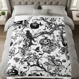 Vintage Halloween Woven Blanket, Dark Gothic Throw Pillow, Spooky Raven Jack O Lantern Toile Blanket, Victorian Dark Academia Home Decor thumbnail 7