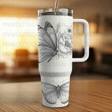 Butterfly Floral Luxury 40oz Tumbler Wrap Sublimation, Seamless Distressed Tapered, Luxury Bridal Design, Free Car Coasters, Digital Design thumbnail 5