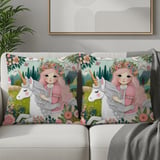 Unicorn Blanket Pillow Pillow Case: Floral Crown Girl, Pastel Colors, Whimsical thumbnail 9