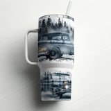 40oz Tumbler Wrap GMC Truck Vintage Sublimation Design, Classic Pickup Forest PNG Digital Download for Men, Misty Mountain Auto Lover Gift thumbnail 10