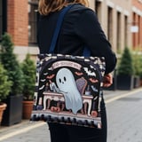 Halloween Tote Bag, Spooky Ghost Manicure Art, Fab-Boo-Lous Nails Design, Bat Graphics, Halloween Decor, Gothic Style, Fashion Tote thumbnail 5