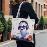 Halloween Tote Bag, Ghost DJ Tote Bag, Music Lover, Halloween Party, Pumpkin Design, Spooky Season, Cute Ghost, Fun Tote, Gift Idea thumbnail 4