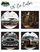 Classic Muscle Car 40oz Tumbler Wrap Sublimation Design | Distressed Garage Tapered PNG Seamless Automotive File + Car Coasters Digital thumbnail 13