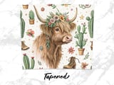 Floral Highland Cow 20oz Seamless Tumbler Wrap, Western Tumbler Design, Cactus Tumbler, Bohemian Cow Tumbler, Cute Animal Tumbler Wrap thumbnail 5