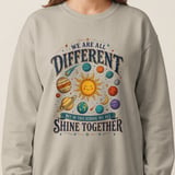 Teacher Appreciation Shirt, We Are All Different But In This School We All Shine Together Planets Space Vintage T-Shirt Sweatshirt thumbnail 4