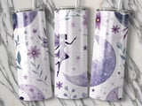 Fairy Moon 20 oz Seamless Tumbler Wrap Design, Celestial Stars, Watercolor Flowers, Fantasy Tumbler Digital Download, Sublimation Design thumbnail 3
