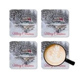 Grand Wagoneer Corkwood Coaster Set, Merry Christmas The Waggy, Snowy Winter Car Coasters, Car Lover Gift, Gift for Wagoneer Fan thumbnail 5