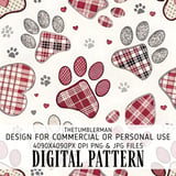 Digital Pattern, Digital Bundle, Dog Paw Print, Plaid, Heart, Seamless Pattern, Dog Lover, Fabric Design, Digital Download, Commercial Use thumbnail 2