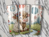 Cute Cow 20oz Tumbler Wrap, Highland Cow, Patriotic Tumbler, Seamless Tumbler Design, Animal Tumbler, Cow Tumbler, Floral Tumbler thumbnail 2