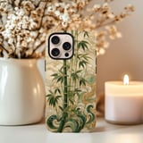 Jade Bamboo Tough Phone Case Asian Art Print Faux Gold Inlay Zen Cover Aesthetic Botanical Phone Case Gift For Her thumbnail 4