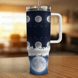 Moon Phases Digital Art, 40oz Tumbler Sublimation, Distressed Seamless, Tapered Wrap Design, Celestial PNG for DIY Crafts thumbnail 2