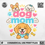 Dog Mom T Shirt Cartoon Golden Retriever Corgi Poodle Puppy Graphic Paw Bone Print thumbnail 1