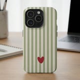 Green Striped Red Heart MagSafe® Phone Case thumbnail 2