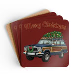 Grand Wagoneer Christmas Tree Corkwood Coaster Set, The Waggy Car Art, Christmas Decor, Car Lover Gift, SUV Coasters, Holiday Coasters thumbnail 1