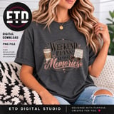Weekend Plans Make Memories PNG, Coffee Lover Retro Weekend Vibes Clipart, Inspiring Quote Summer Travel Graphic thumbnail 3