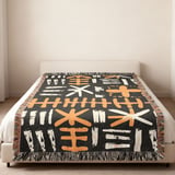 African Mud Cloth Velveteen Blanket, Tribal Art Woven Throw, Abstract Boho Pillow Cover, Black Yellow White Pattern Home Decor Gift thumbnail 11