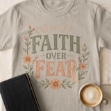 Faith Over Fear T-Shirt, Christian Inspirational Quote Tee, Rustic Boho Floral Faith Shirt, Encouragement Gift for Her, Spiritual Top thumbnail 7