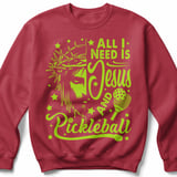 Pickleball Gildan Crewneck Sweatshirt, All I Need Is Jesus And Pickleball, Court Warm Up thumbnail 5