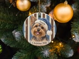 Yorkie Christmas Ornament 2026, Cute Yorkshire Terrier Xmas Decor, Dog Mom Holiday Keepsake, Blue Santa Hat Pet Lover Tree Decoration thumbnail 3
