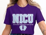 NICU Nurse T-Shirt: Neonatal Intensive Care, Blue Gingham Design, Baby Feet thumbnail 8