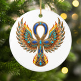 Egyptian Ankh Winged Ornament, Faux Gold Phoenix Flame Tree Decor, Mystical Kemetic Altar Holiday Gift, Ancient Egypt Spiritual Keepsake thumbnail 3