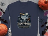Haunted Harbor Sailor Halloween Night Fog Skull Lighthouse Ocean Nautical Crewneck Sweatshirts thumbnail 8