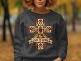 God Is Good Christian Sweatshirt, Quilted Cross Hoodie, Faux Patchwork Floral Faith Tote Bag, Country Folk Art Religious Easter Gift thumbnail 13