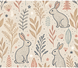 Rabbit Digital Pattern, Floral Bunny, Cute Hare, Forest Animal, Beige Background, Bohemian Style, Digital Paper, Scrapbooking, Digital thumbnail 8