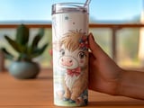Patriotic Highland Cow 20oz Seamless Tumbler Wrap, 4th of July Cow Tumbler Design, Cute Animal Sublimation, USA Flag Tumbler Wrap thumbnail 3