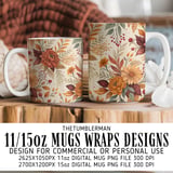 Fall Floral Tumbler Design, Digital Download, Autumn Flowers PNG, Watercolor Flower Backgrounds, Scrapbooking Paper, Junk Journal Pages thumbnail 4