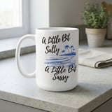 A Little Bit Salty Sassy Beach Mug, Palm Trees Vacation Mode Tropical Ocean Waves  thumbnail 2