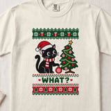 Black Cat What Pushing Christmas Tree Ornament Santa Hat Knitted Holiday Graphic Standard T Shirts thumbnail 5