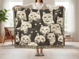 Black and White Cats Blanket,  Cat Lover Gift, Cozy Woven  Blanket, Cat Decor Tapestry Blanket thumbnail 12