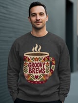 Groovy Brews Coffee Tee or Sweatshirt, Faux Patchwork Design thumbnail 17
