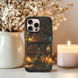 Fantasy Bookshelf Tough Phone Case, Dark Academia Dragon Bookish Cover, Magic Crystal Library Phone Case, Gift for Book Lover Gamer thumbnail 4