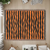 Distressed Orange Black Stripe Velveteen Blanket | Spooky Halloween Woven Throw Pillow | Grunge Fall Decor Gift thumbnail 11