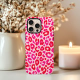 Pink Leopard Tough Phone Case, Hot Pink Cheetah Print Aesthetic Cover, Trendy Y2K Preppy Animal Pattern Gift for Her, Bold Cute Phone Shell thumbnail 4