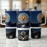 40oz Tumbler Sublimation PNG, Distressed Dandelion Night Sky Digital Design, Seamless Tapered Wrap, Free Car Coasters Included thumbnail 6